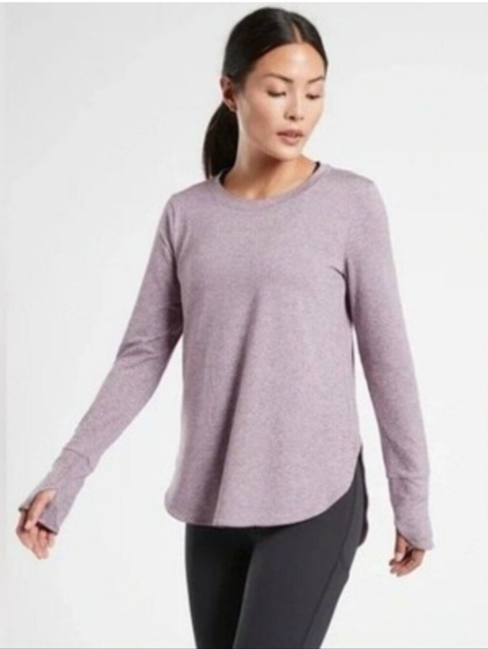 Athleta Uptempo Long-Sleeve Heathered Curved-Hem Top Size L